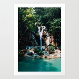 Beautiful Turquoise waterfall in jungle | Kuang Si Falls Laos | Asia Travel Photography Art Photo Print Art Print