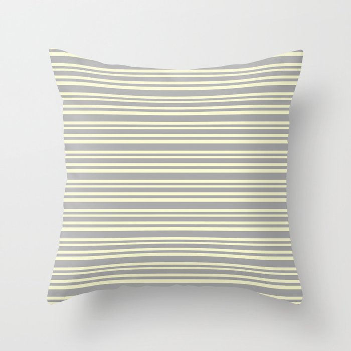 Dark Grey & Light Yellow Colored Striped Pattern Throw Pillow
