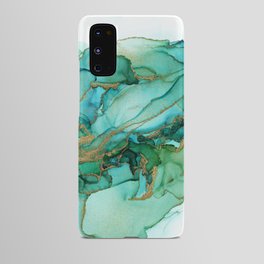 Emerald Gold Waves Abstract Ink Android Case