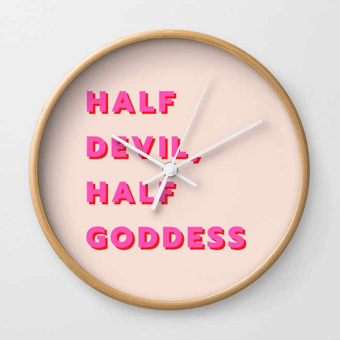 Half Devil, Half Goddess, Devil, Goddess, Fashion, Girly, Pink Wall Clock