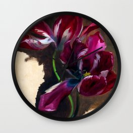 Study of a tulip in amethyst purple still life portrait floral painting for living room, kitchen, dinning room, bedroom home wall decor Wall Clock