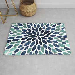 Modern, Blue and Green, Floral Bloom, Botanical Pattern Area & Throw Rug