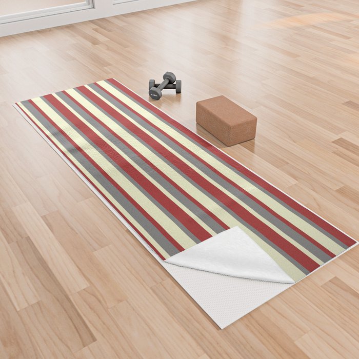 Light Yellow, Brown, and Grey Colored Striped/Lined Pattern Yoga Towel
