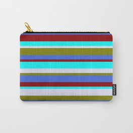 [ Thumbnail: Colorful Green, Royal Blue, Dark Red, Cyan & Lavender Colored Lined Pattern Carry-All Pouch ]