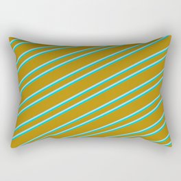 [ Thumbnail: Dark Goldenrod, Light Blue, and Dark Turquoise Colored Lined/Striped Pattern Rectangular Pillow ]