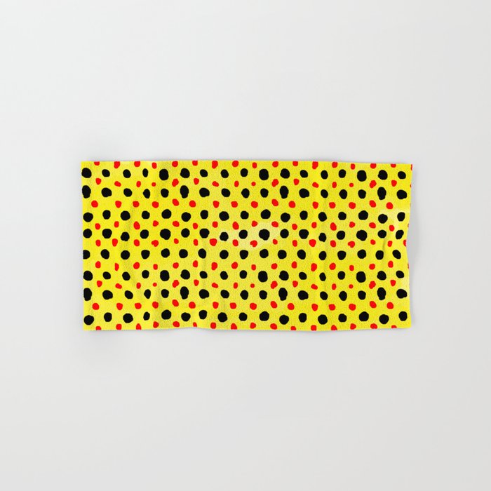 Watercolor Hand Drawn Yellow And Black Polka Dot Pattern,Retro,dotted,circle,abstract, Hand & Bath Towel
