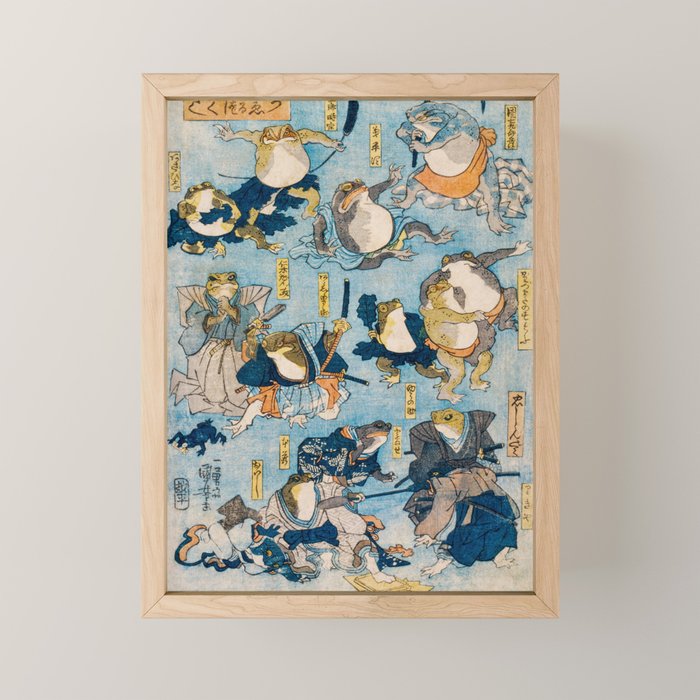 Woodblock Hero Frogs Vintage Illustration by Utagawa Kuniyoshi