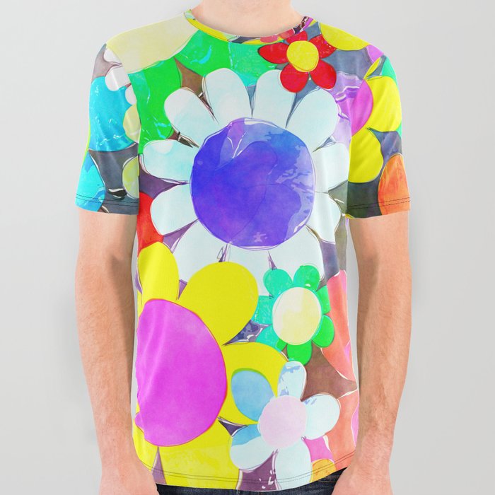 Watercolor Flower Power Pattern 07 All Over Graphic Tee
