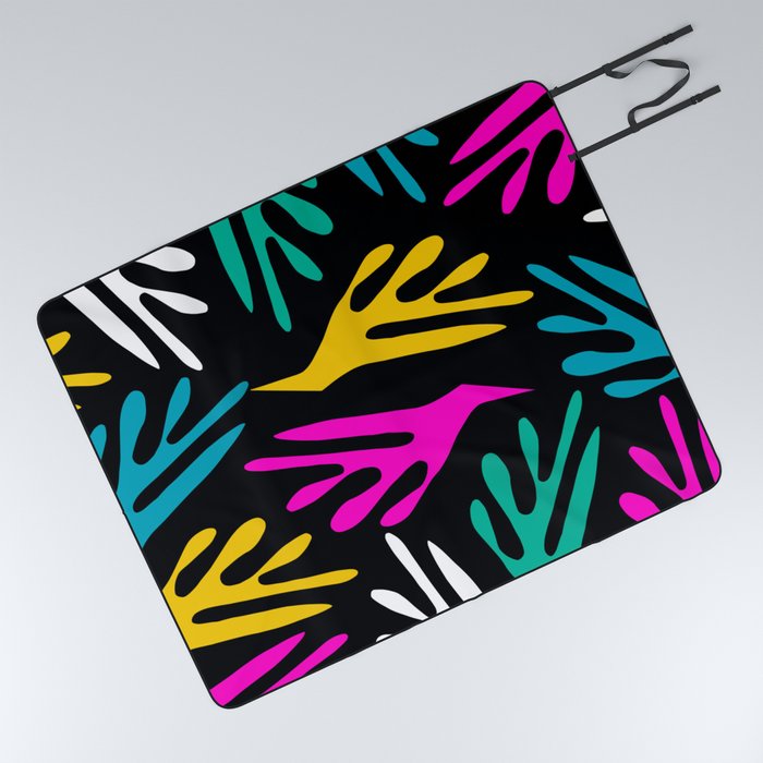 Ailanthus Cutouts 80s Colorful Abstract Pattern on Black Picnic Blanket