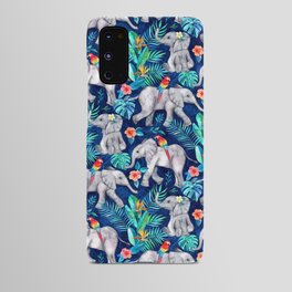 Elephants and Parrots in Indigo Blue Android Case