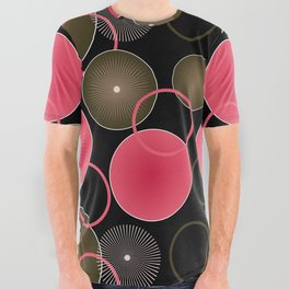 Pink shapes and golden wavy lines All Over Graphic Tee