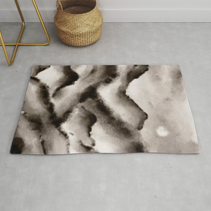 Black and White Wanderlust Foggy Mountains Rug