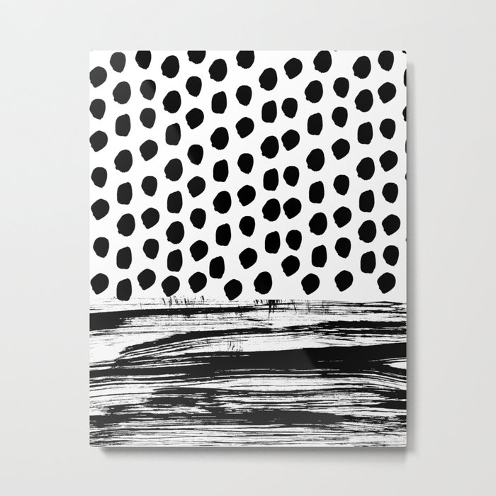 Zoe - Black and white dots, stripes, painted, painterly, hand-drawn, bw, monochrome trendy design Metal Print