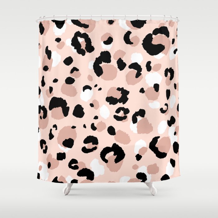 Abstract modern leopard seamless pattern. Animals trendy background. Beige and black decorative stock illustration. Modern ornament of stylized skin.  Shower Curtain