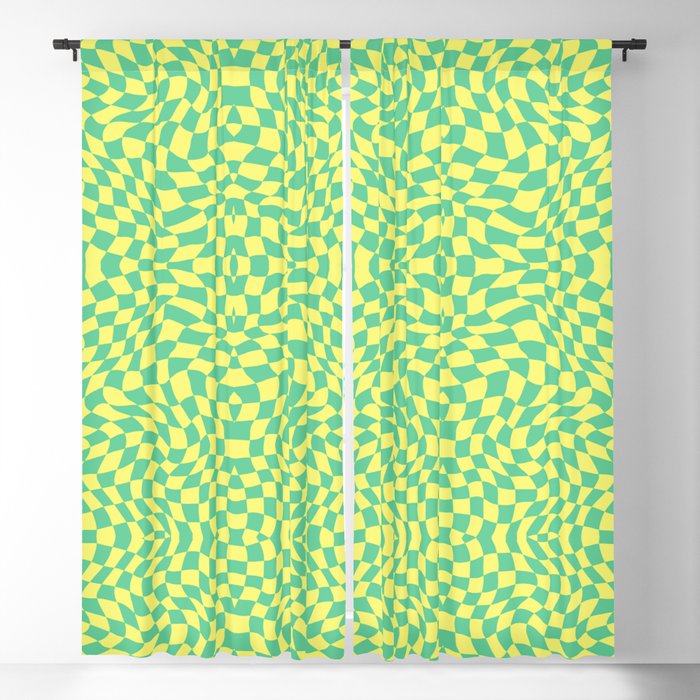 Lemon yellow green checker symmetrical pattern Blackout Curtain
