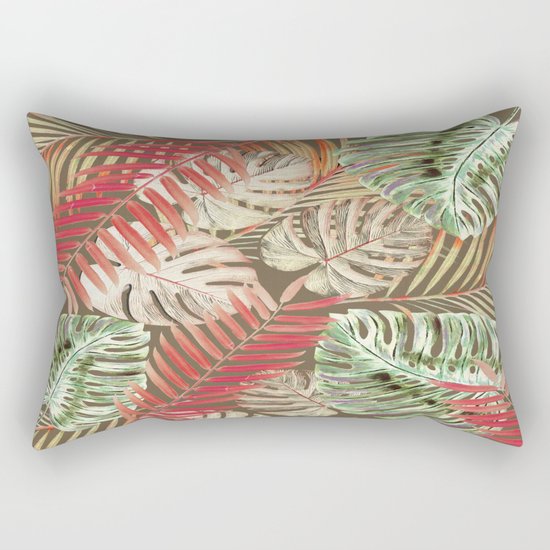 Jungle Tangle Red On Brown Rectangular Pillow