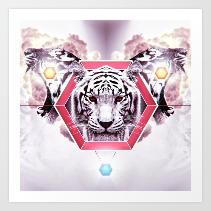 Abstract Tiger Fashion In Geometric Hexagon Art Print