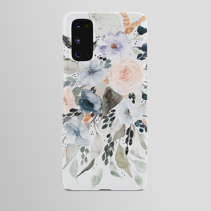 Loose Blue and Peach Floral Watercolor Bouquet  Android Case