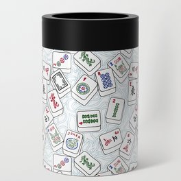 Mahjong Tiles Jumbled Across White Background With Swirls Can Cooler