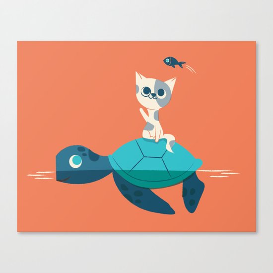 Cat on a Turtle Canvas Print
