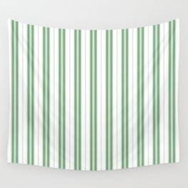 Fern Green and White Vertical Vintage American Country Cabin Ticking Stripe Wall Tapestry