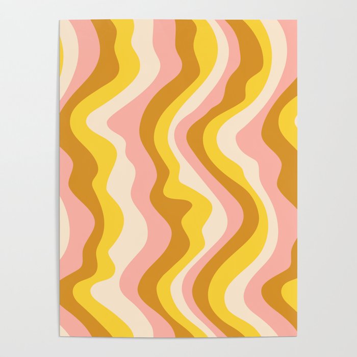 GOOD VIBRATIONS GROOVY MOD RETRO WAVY STRIPES in SUNNY SOFT PINK YELLOW SAND CREAM Poster