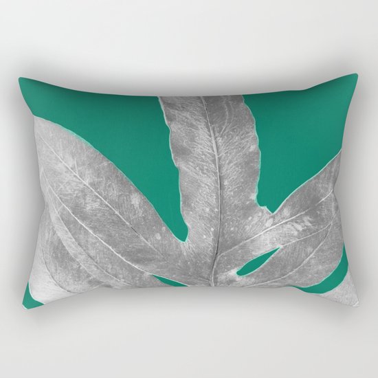 Christmas Fern, Holiday Green with Silver Winter Leaf Rectangular Pillow
