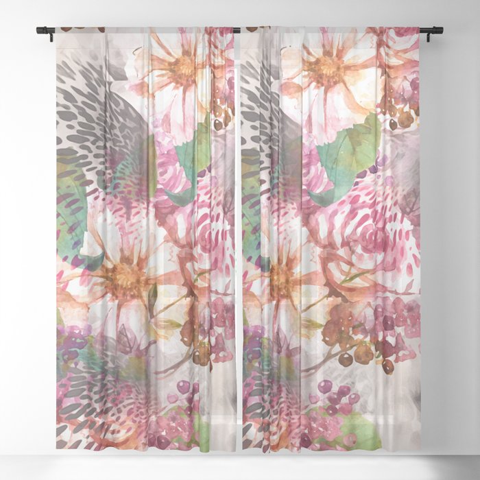 Animal flowers abstract Sheer Curtain