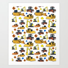 Construction Vehicles Pattern Art Print
