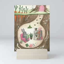 Bunny reading Library Mini Art Print