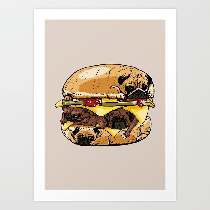 Pugs Burger Art Print