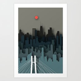 Metropolis City At Dawn Cut Out Landscape Art Print