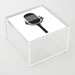 Retro Microphone In White Line Drawing Acrylic Box