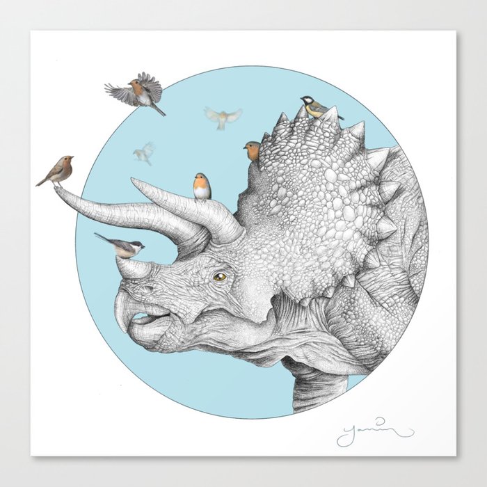 Triceratops and Birdies Canvas Print