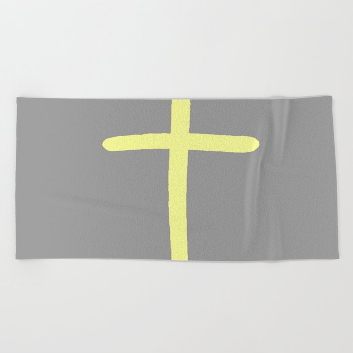 Christian Cross 60– yellow and grey Beach Towel