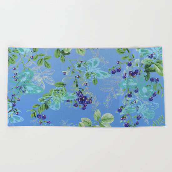 blueberries and butterflies Beach Towel