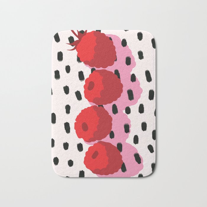 Eclectic Vibrant Red Pink Black Rasberry Art, Abstract Shades Animal Print Trendy Maximalist Bath Mat