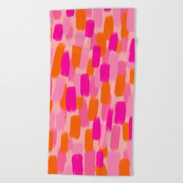 Abstract, Paint Brush Effect, Orange and Pink Beach Towel