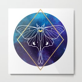 Luna moth solo Metal Print | Gold, Moth, Geometric, Luna, Phases, Friend, Moon, Night, Blue, Space 