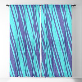 [ Thumbnail: Cyan & Blue Colored Lined Pattern Sheer Curtain ]