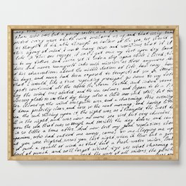 Monochrome background of careless ink writing. Handwritten letter texture. Vintage illustration Serving Tray