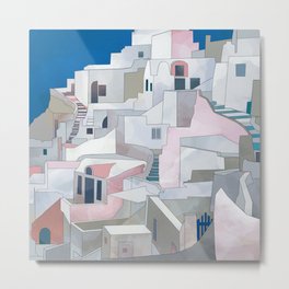 greece houses santorini Metal Print | Drawing, Modern, Graphicdesign, Painting, Abstract, Vector, Curated, Holiday, Illustration, Europe 