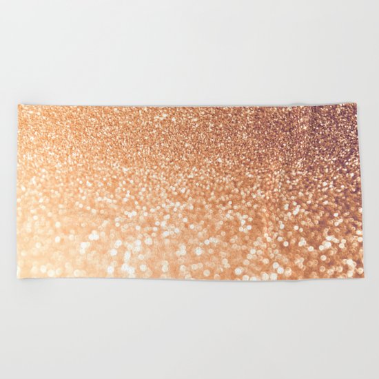The late Sunset- Rosegold Gold glitter pattern Beach Towel