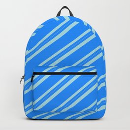 [ Thumbnail: Blue & Powder Blue Colored Lined/Striped Pattern Backpack ]