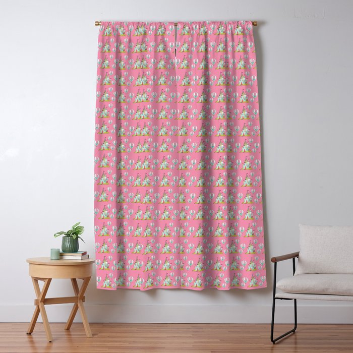 Little Girls Princess Castle With Hot Air Balloon Blackout Curtain