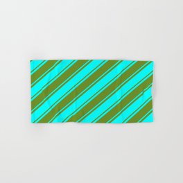 [ Thumbnail: Aqua and Green Colored Stripes/Lines Pattern Hand & Bath Towel ]