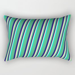 [ Thumbnail: Sea Green, Midnight Blue, Beige & Cyan Colored Lines Pattern Rectangular Pillow ]