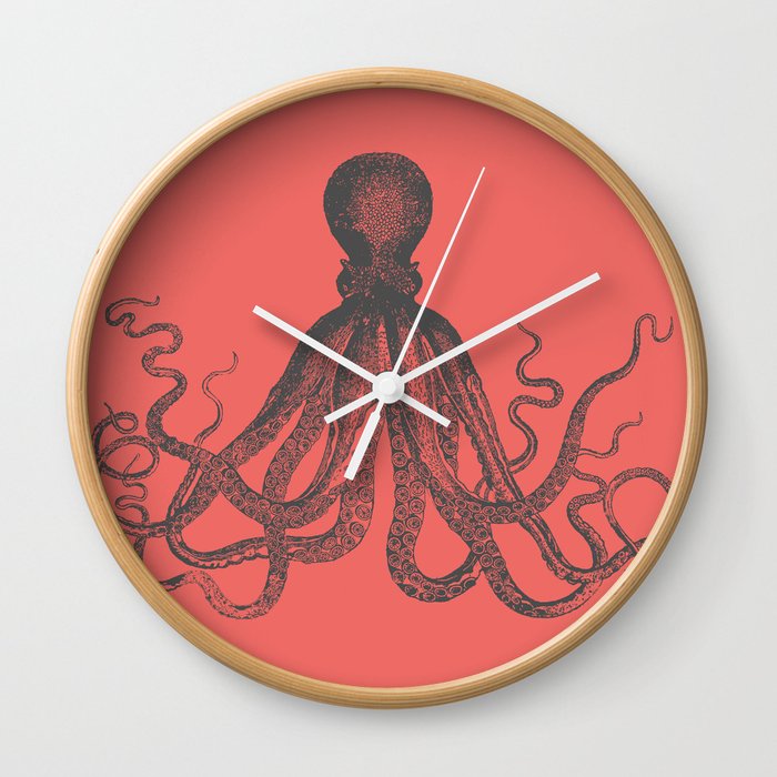 Octopus in Coral  Wall Clock