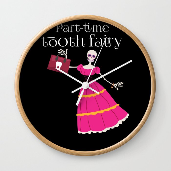 Part Time Tooth-Fairy | Pink Skeleton Wall Clock