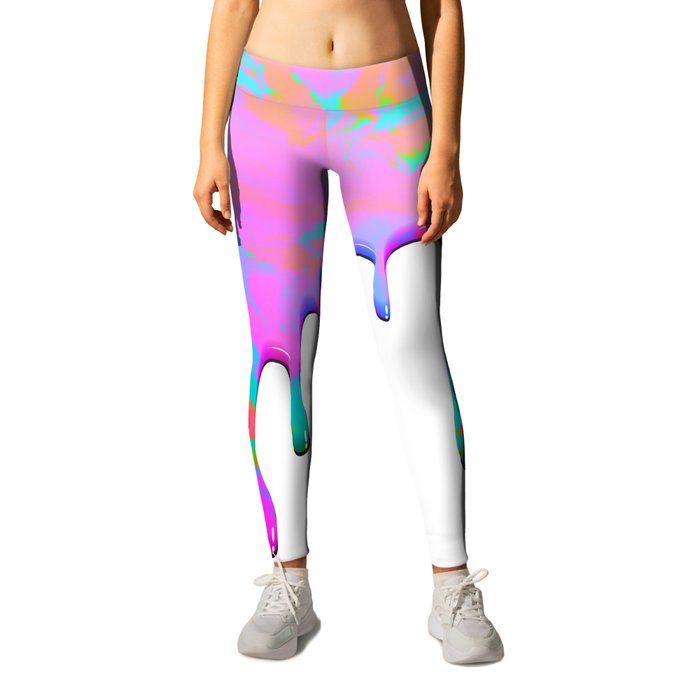 Pink Dripping Paint on Grey Leggings